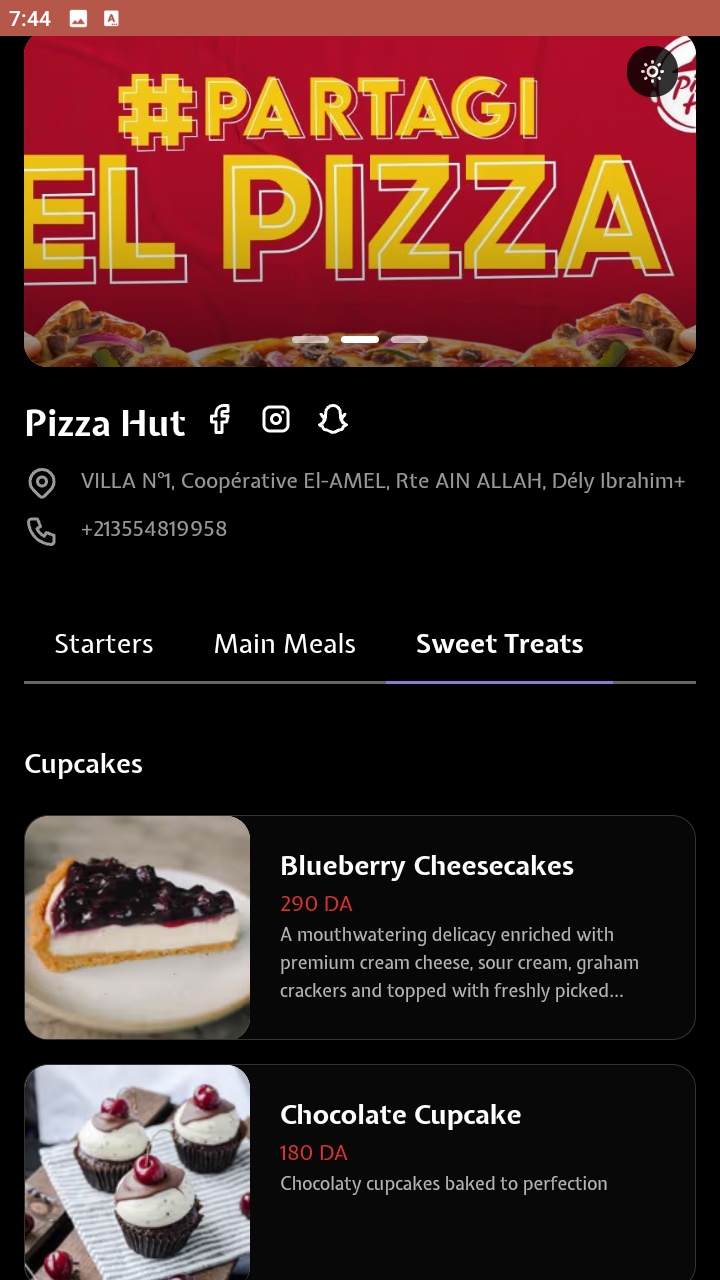 Dark mode menu