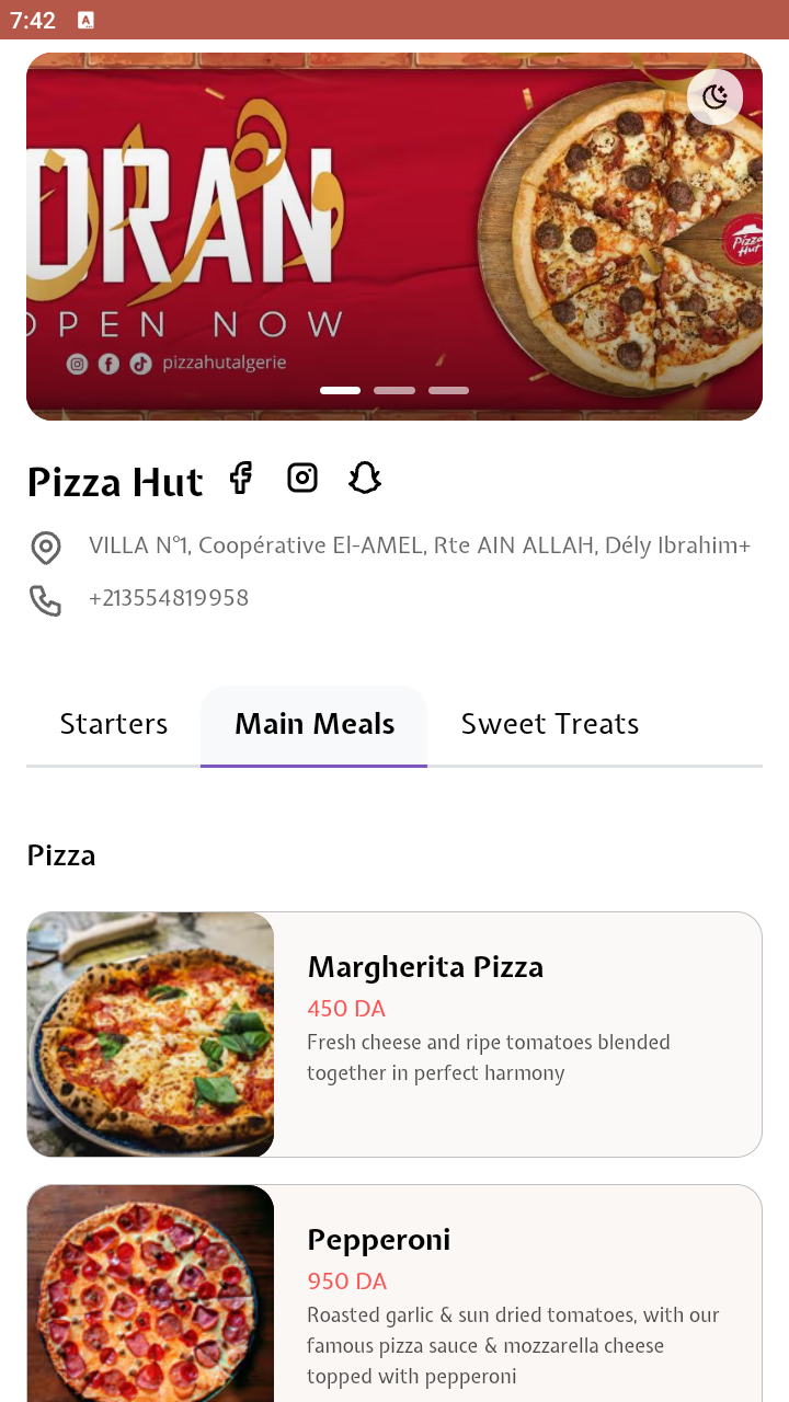 Light mode menu