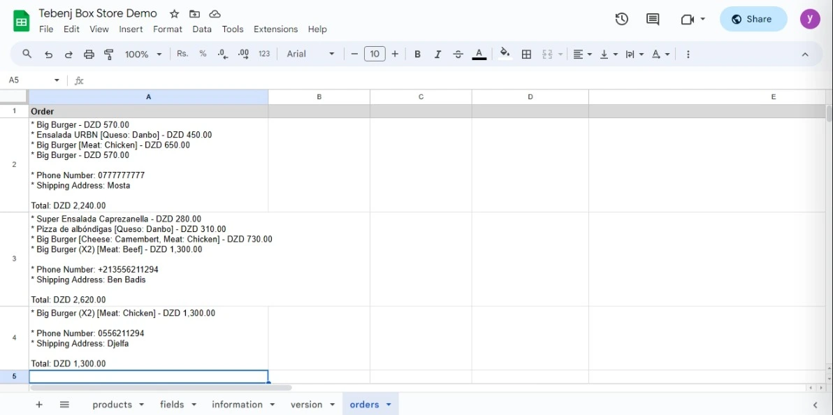 Products sheets