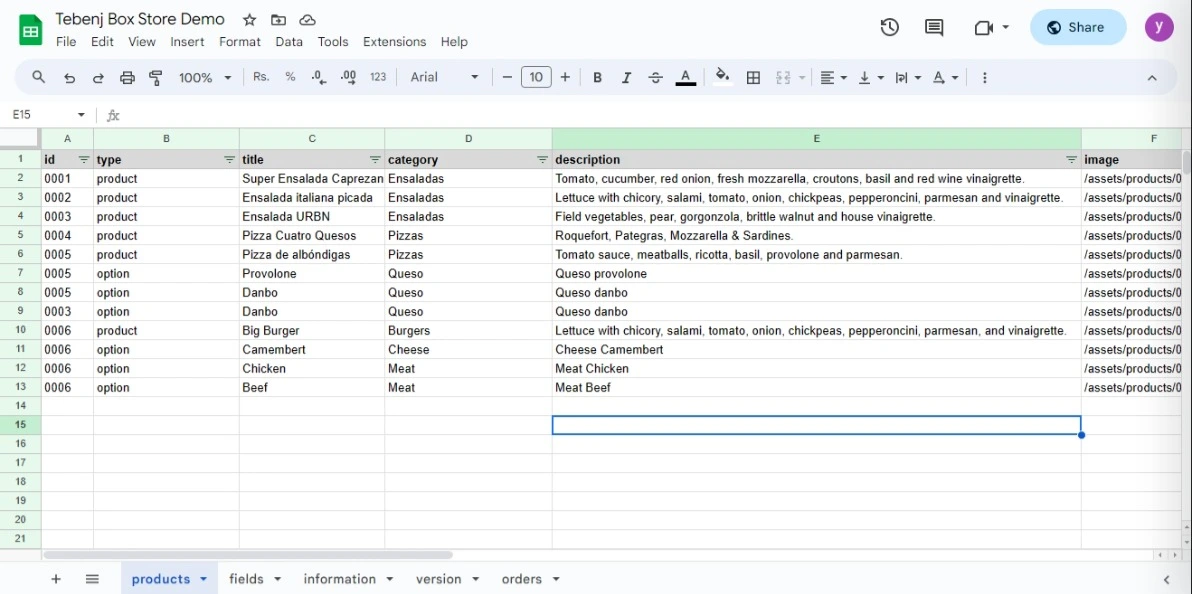 Products sheets